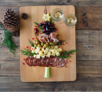 Christmas tree charcuterie for wedding reception cocktail hour